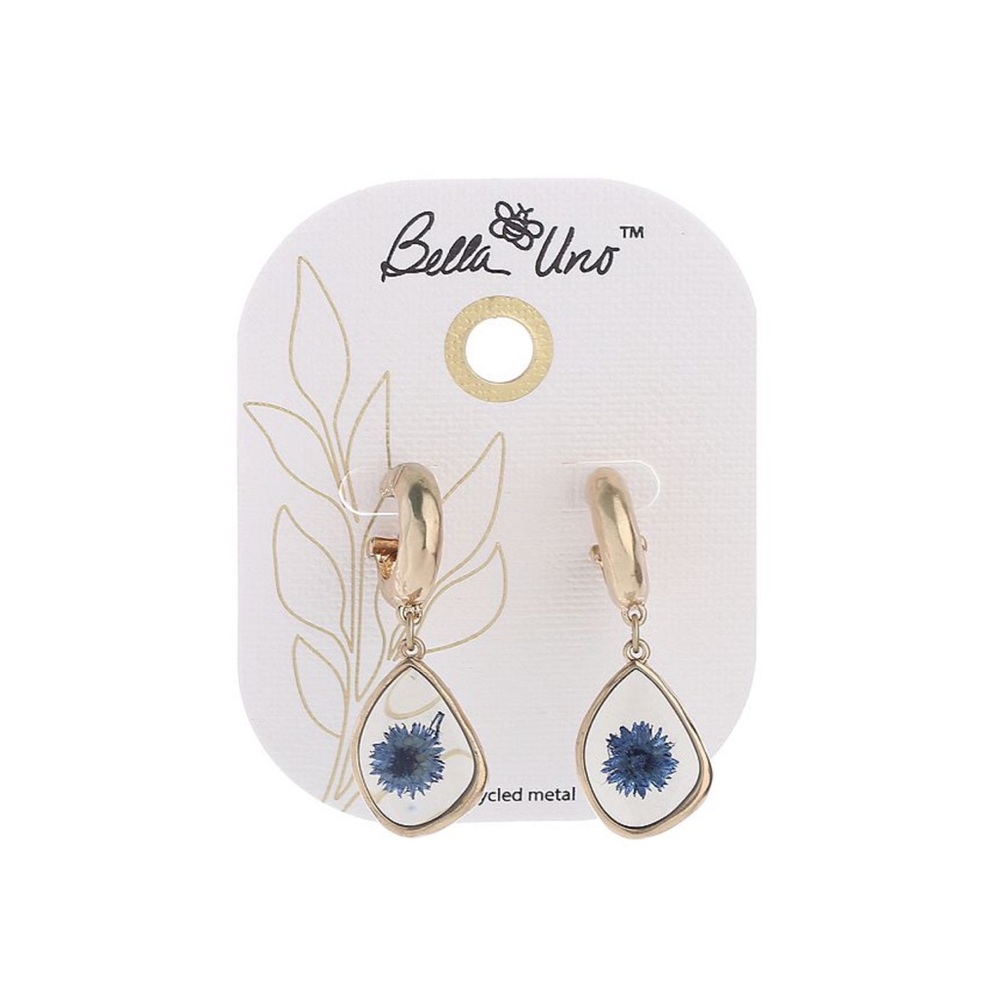 🌸 Bella Uno Genuine Pressed Flower Drop Earrings Silver Tone New